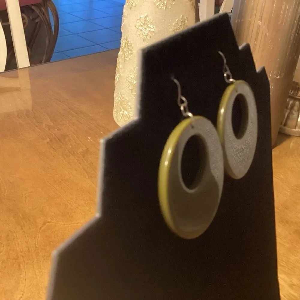 Olive Green Acrylic Circle Drop Earrings